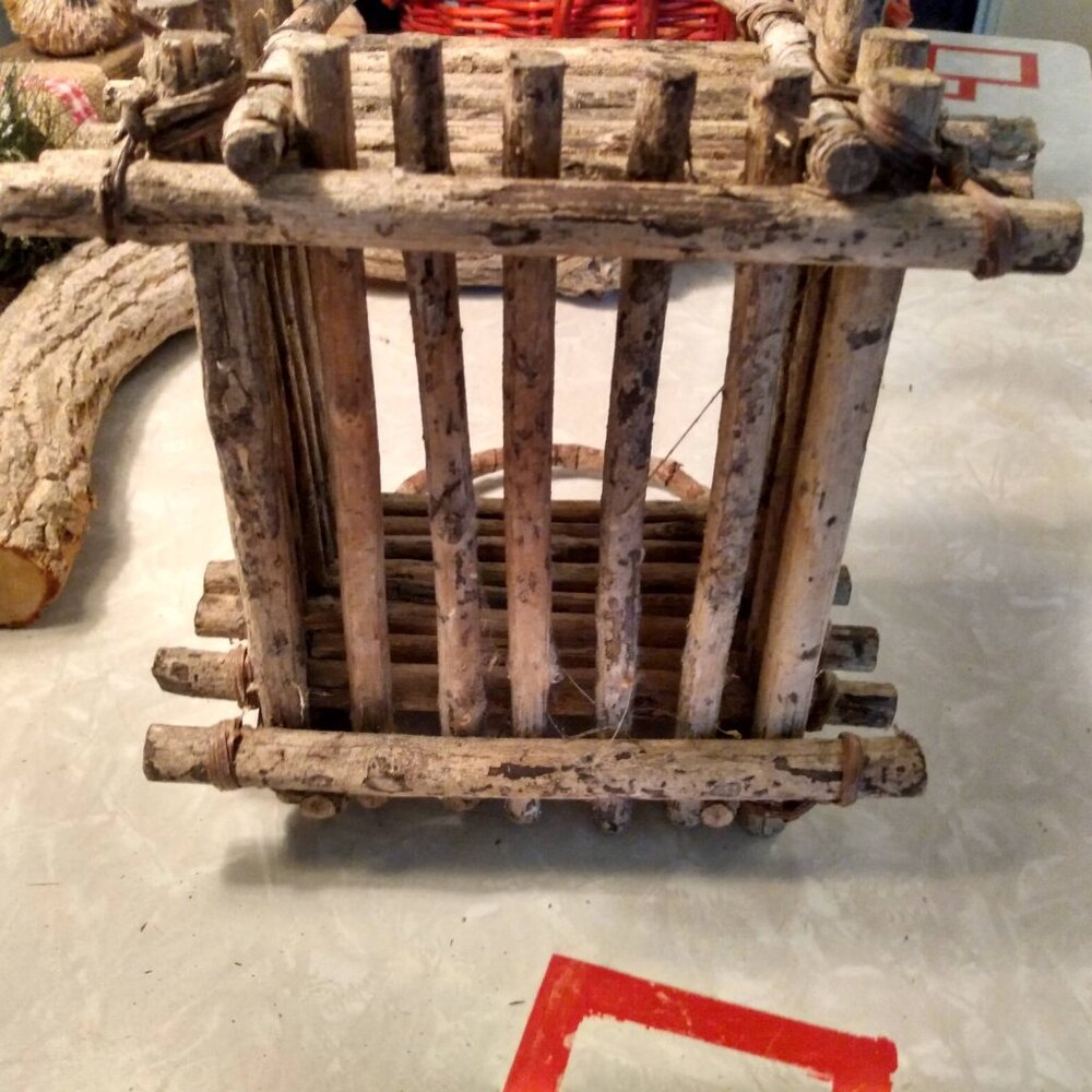 Rustic Read Wood Twig Primitive Accent Basket Planter - Picture 6 of 10